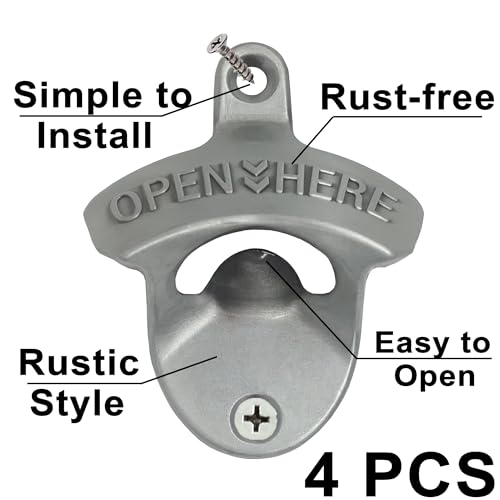 4 PCS Bottle Opener Wall Mounted Stainless (Antique Silver)