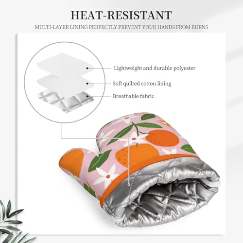 Tropical Fruit Oranges Silicone Oven Mitts Pan Mats Set of 2 (Tropical Fruit Oranges)