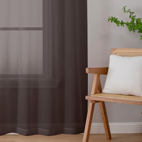Chocolate Brown Sheer Curtains 78 Inches Long 2 Panels Set for Living Room (Chocolate Brown / 42"W x 78"L (Pack of 2))