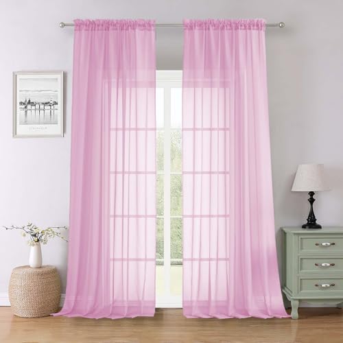 Light Pink Sheer Curtains for Living Room 96 Inches Long 2 Pcs (Light Pink / 59"W x 96"L (Pack of 2))