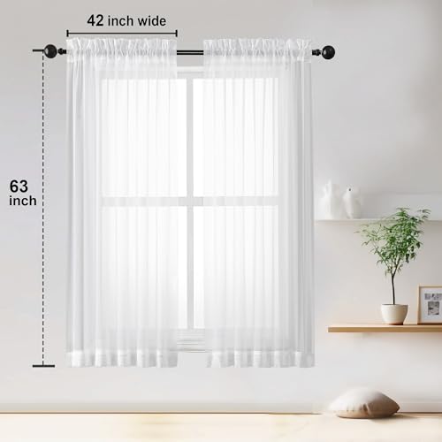 Sheer White Curtains (White / 42"W x 63"L (Pack of 2))