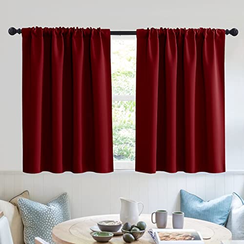 Short Blackout Curtains for Small Window Kitchen Bathroom Cafe RV (Burgundy Red / 52"W x 36"L (Pack of 2))