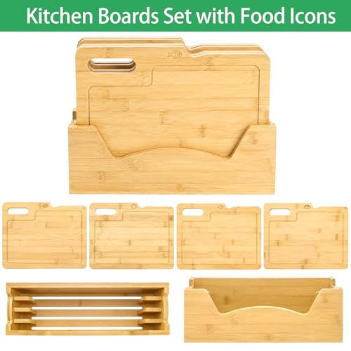 4 Pack 12.5"L x 9.8"W Bamboo Cutting Boards with Holder
