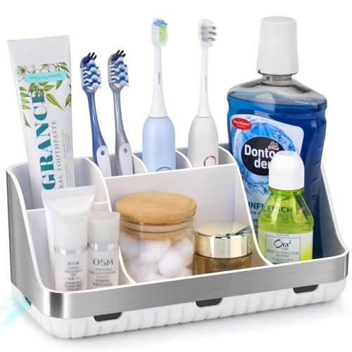 Toothbrush Holders for Bathrooms Countertop Organizer (Silver)