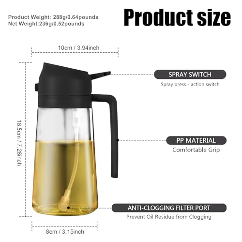 2 in 1 Glass Oil Sprayer & Dispenser (Black)