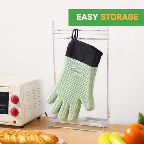 BBQ Gloves Heat Resistant Oven Mitts (Mint Green / Large)