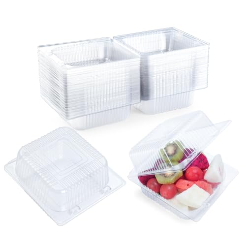 50 Count Heavy Duty Clear Clamshell Food Containers Hinged with Lids (50Pcs Clear Cupcake Containers)