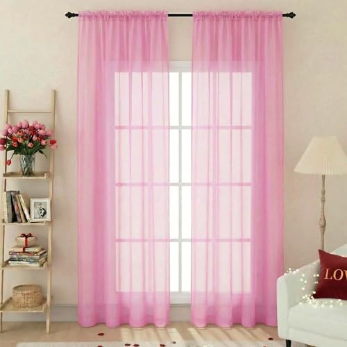 Pink Sheer Curtains 84 Inches Long 2 Panels (Pink / 42"W x 84"L (Pack of 2))