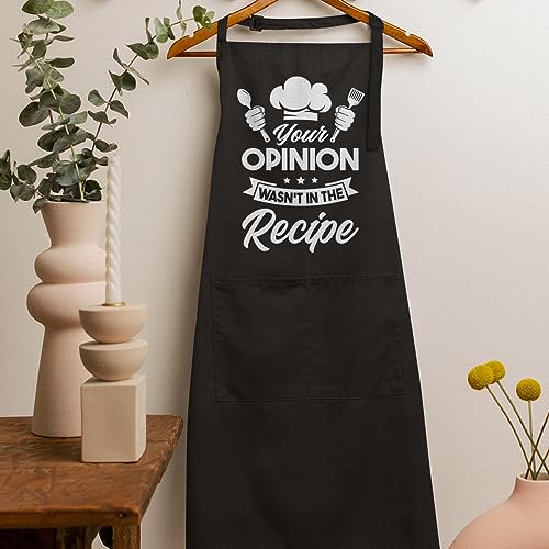 Your Opinion Wasn't In The Recipe Funny Aprons For Women Men Apron with Pockets BBQ Cooking Grilling Aprons For Chef Dad Husband Boyfriend Wife Mom Girlfriend (Cooking Lover 2)
