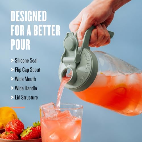 64 oz Mason Jar Glass Pitcher With Lid (64 Ounces / Sage)
