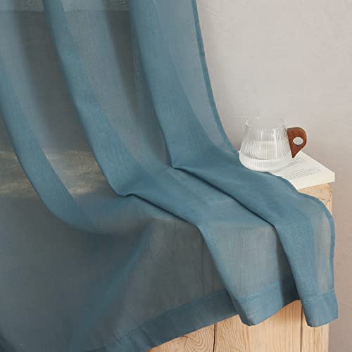 Sheer Linen Curtains 84 inch Long for Bedroom (52"W x 84"L (Pack of 2) / Smoke Blue)