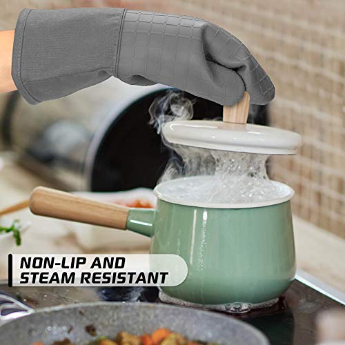 BPA Free Soft Silicone 4 Piece Oven Mitts & Pot Holders Set (Gray / 4-Piece Oven Mitts & Pot Holders Set)