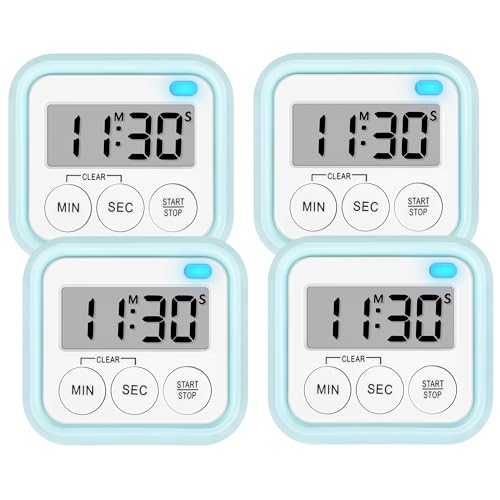 Timer Kitchen Timers for Cooking Classroom Timer for Kids Teachers Magnetic Digital Timers 4 Pack (Blue)