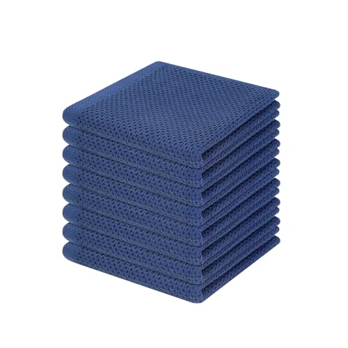 100% Cotton Waffle Weave Kitchen Dish Cloths 8 (Navy Blue / 12 X 12 - 8 Pack)