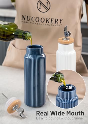 Ceramic Olive Oil Dispenser Bottle for Kitchen (20 Ounces / Blue)