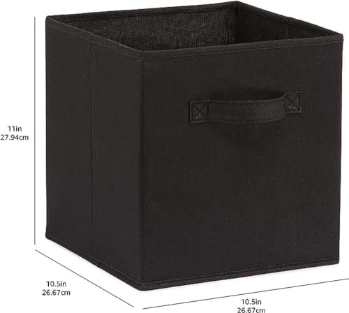 Collapsible Fabric Storage Bins Organizer with Handles (Black / 10.5"x10.5"x11")