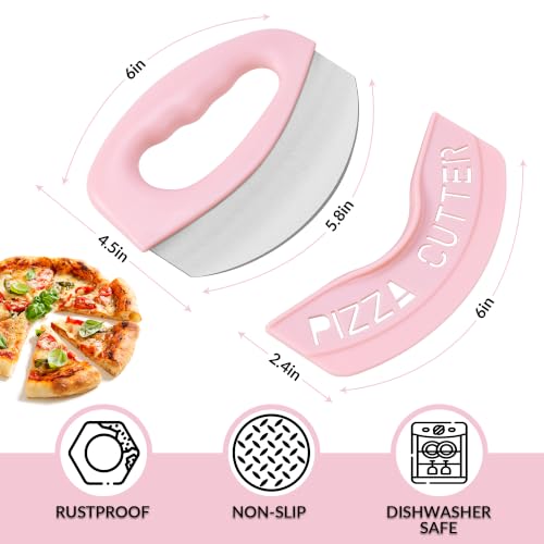 Heavy Duty Stainless Steel Pizza Cutter with Cover (Pink)