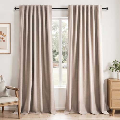 Natural Beige 95 inch bedroom living room curtains 2 Panels 100% Blackout Linen texture Curtain Drapes with Back Tab Rod Pocket Room darkening Thermal Insulated Curtains for Dining Sliding door 52x95 (Natural Beige / 52"W x 95"L (Pack of 2))
