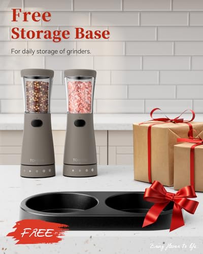Electric Salt and Pepper Grinder Set with Storage Base (Light Gray)