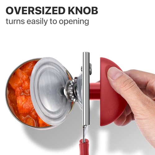 Heavy Duty Hand Can Opener with Comfortable Grip for Seniors (Red)