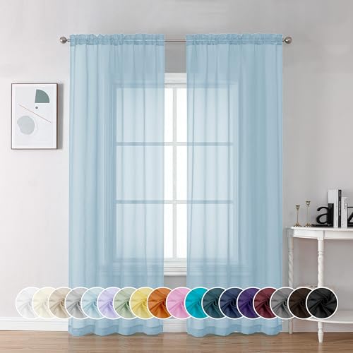 Light Blue Sheer Curtains 72 Inch Length 2 Panels (Sky Blue / 42"W x 72"L (Pack of 2))