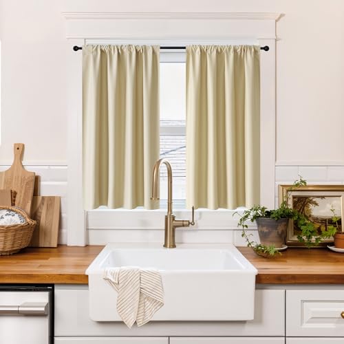 100% Blackout Short Curtains for Small Window (100% Blackout - Biscotti Beige / 29"W x 36"L (Pack of 2))