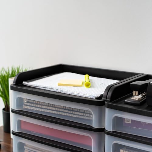 3 Drawer Medium Desktop Organizer with Paper Tray (Medium with Tray Top - 1 Pack / Black)