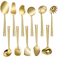 Cooking Utensil Set 11 Pcs Stainless Steel Kitchen Utensils Set Wok Utensils Kitchen Tool Set Spatula Set Heat Resistant Metal Kitchen Tools Ergonomic HandleEasy to Clean Dishwasher Safe (Gold)