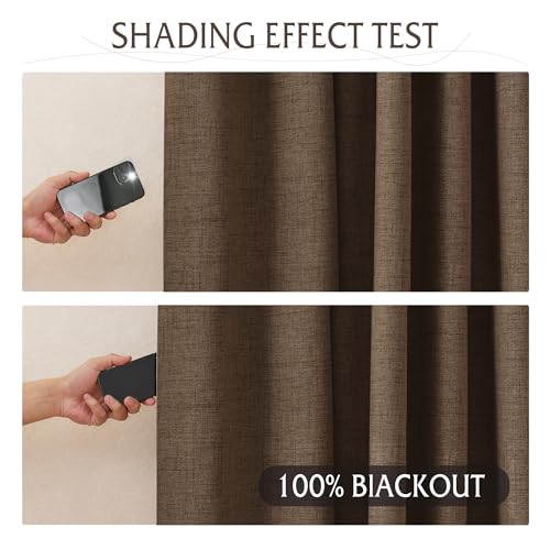 Brown 100% Blackout Linen Curtains 72 Inch Long for Bedroom (Brown / 52"W x 72"L (Pack of 2))
