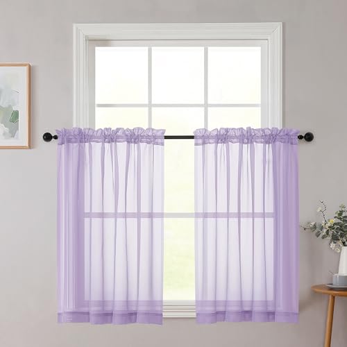 Cafe Curtains 36 Inch Length Tier 2 Pieces (Lavender / 42"W x 36"L (Pack of 2))