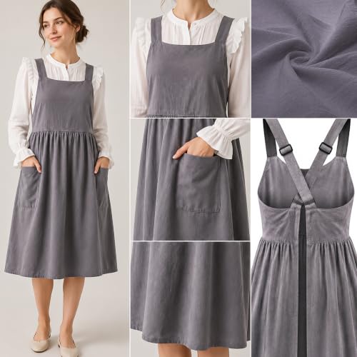 Cotton Linen Apron with Pockets (Grey)
