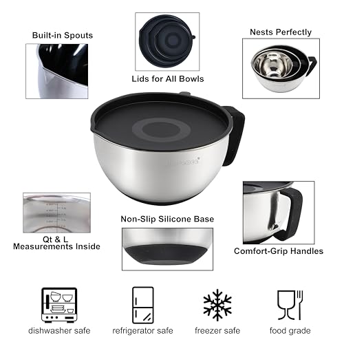 Stainless Steel Mixing Bowls Set with Lids (Black / 3 piece)