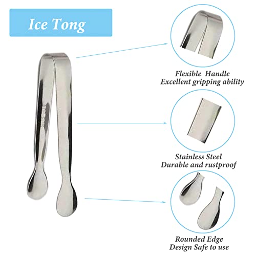 6PCS Ice Tongs Mini Sugar Tongs 4.25Inch Stainless Steel Kitchen Utensils Set (6PCS Silver)
