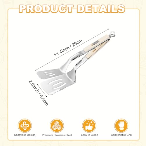 Spatula Tongs (White Handle, Silver Tone)