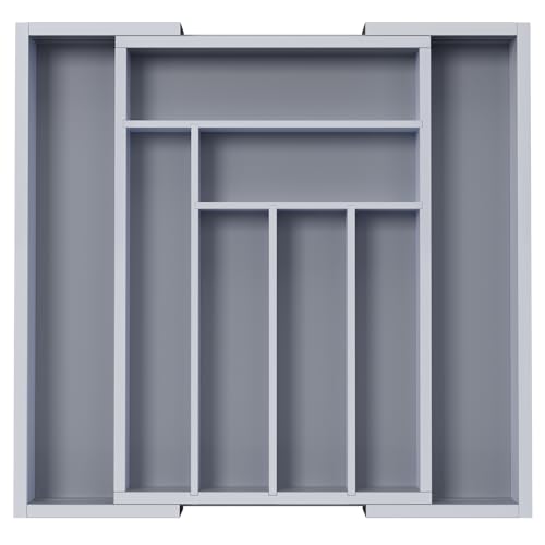 Bamboo Expandable Silverware Drawer Organizer (Grey / Medium)