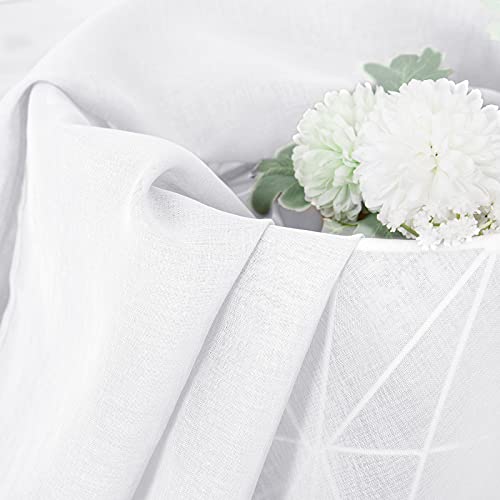 Short Sheer Curtain Linen Textured Living Room Curtains Sheer Light Filtering Rod Pocket Voile Curtain for Bedroom (42"W x 54"L (Pack of 2) / White)