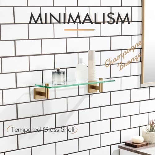 Wall Shelves Bathroom Hardware Glass Floating Shelf 16 (Champagne Bronze / 16-Inch)