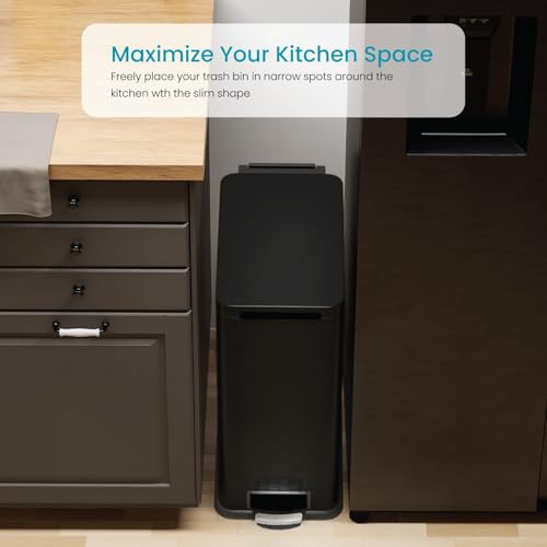 8 Gallon Kitchen Trash Can with Slim Fit Design (Black / Solid)