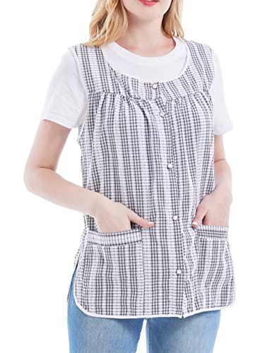 Cobbler Aprons for Women with Pockets Smock Apron with Buttons (Medium / Black)