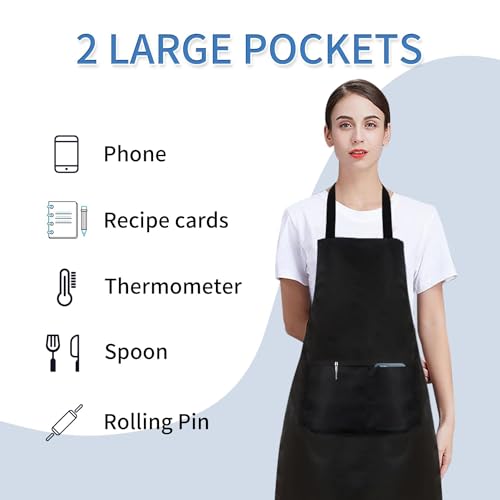 8/12/24 Pack Plain Bib Aprons Bulk, Black Commercial Apron with 2 Pockets, Unisex Apron for Adults Painting BBQ (Standard / 8 Pack)