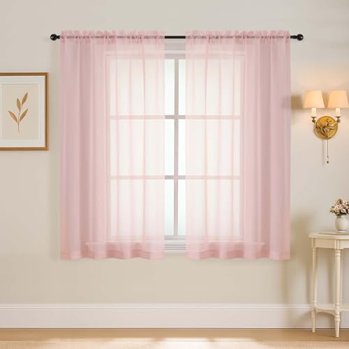 Blush Pink Window Sheer Curtains 54 inch Length (42"W x 54"L (Pack of 2) / Blush Pink)