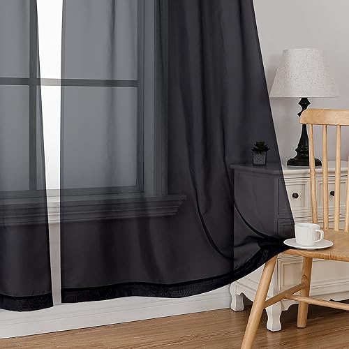 Black Sheer Kitchen Cafe Curtains (Black / 42"W x 36"L (Pack of 2))