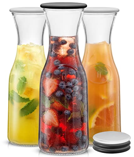 Glass Carafe with Lid (Set of 3, 36 Ounces each)
