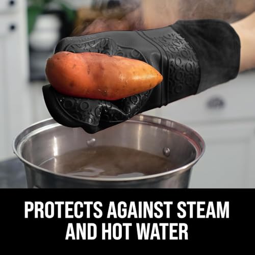 BPA Free Silicone Oven Mitts Ultra Heat Resistant up to 500°F (Black / 2-Piece 14.7" Oven Mitts)