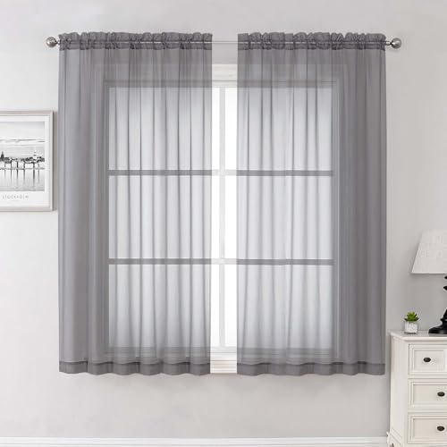 Charcoal Grey Sheer Curtains 63 Inch Length 2 Panels (Charcoal Grey / 59"W x 63"L (Pack of 2))