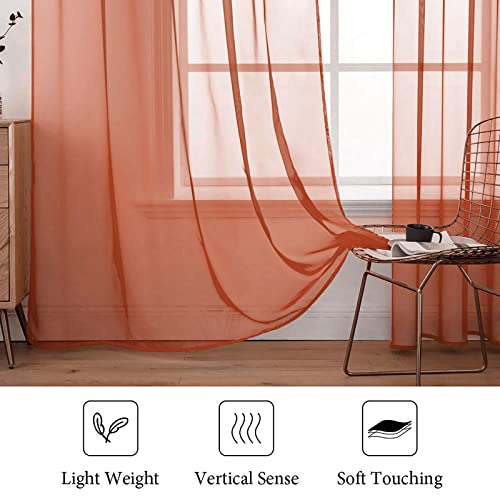 Fall Burnt Orange Sheer Curtains 54 X 84 Inches (Burnt Orange / 54"W x 84"L (Pack of 2))