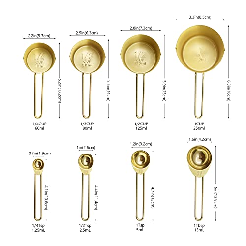 Gold Measuring Cups and Spoons Set of 8 pcs (Gold)