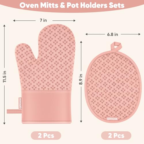 Oven Mitts and Pot Holders 4 Sets (Pink)