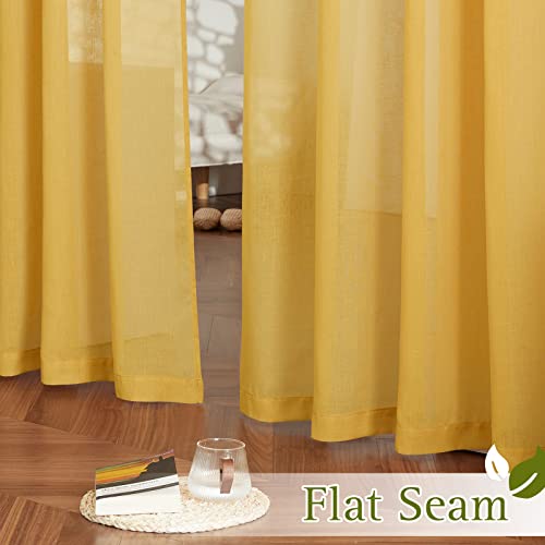 Linen Sheer Gold Curtains 63 inch Length 2 Panels (52"W x 63"L (Pack of 2) / Citrine)