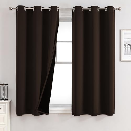 100% Blackout Curtains for Bedroom 54 Inches Long 2 Panels Set (42"W x 54"L (Pack of 2) / Brown)